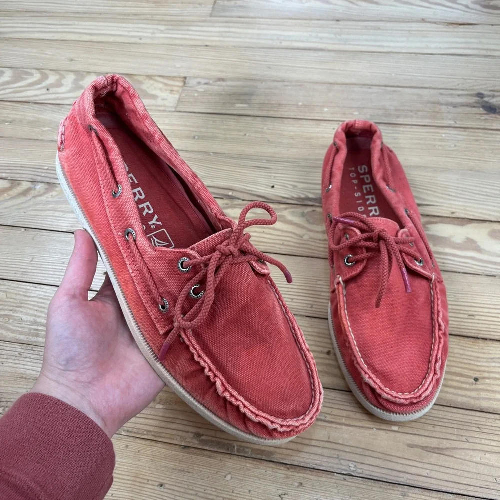 Sperry Top-Sider Men 9 Red Canvas Boat Shoes STS10595 Deck Loafers casual preppy